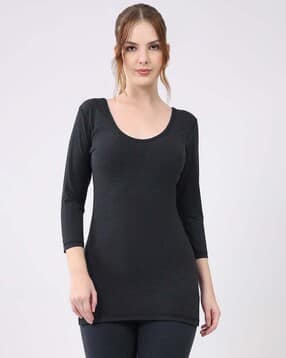 Women Heathered Scoop-Neck Thermal Top-image-34