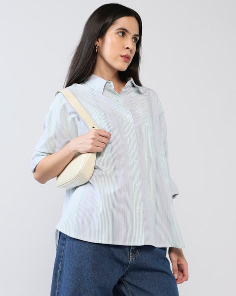 Lee Cooper Women Striped Boxy Fit Shirt with Patch Pocket