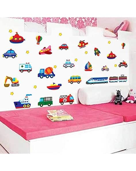 Jaamso Royals Cartoon Cars Train Motor Bike Ship Kids Self Adhesive Wallsticker (50CM x 70CM)