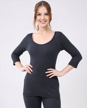 Women Heathered Scoop-Neck Thermal Top-image-33