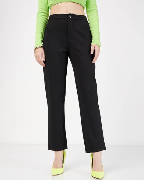 Buy SASSAFRAS Women Slim Fit Flat-Front Pants Online | Ajio.com