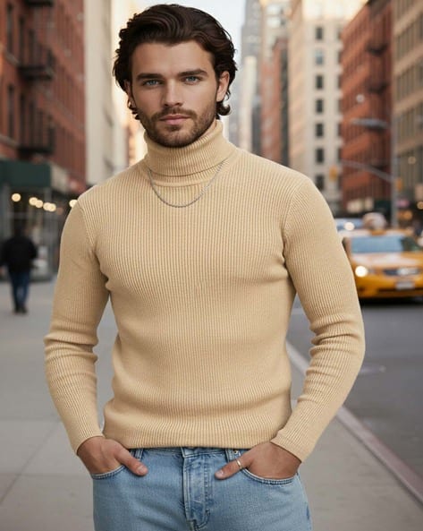 NEONOMAD Men Ribbed Slim Fit High-Neck T-Shirt