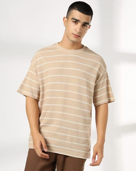 Lee Cooper Uomo T-Shirt Beige Olaz - Maglia Girocollo In Cotone, Manica Corta, Comfort Quotidiano