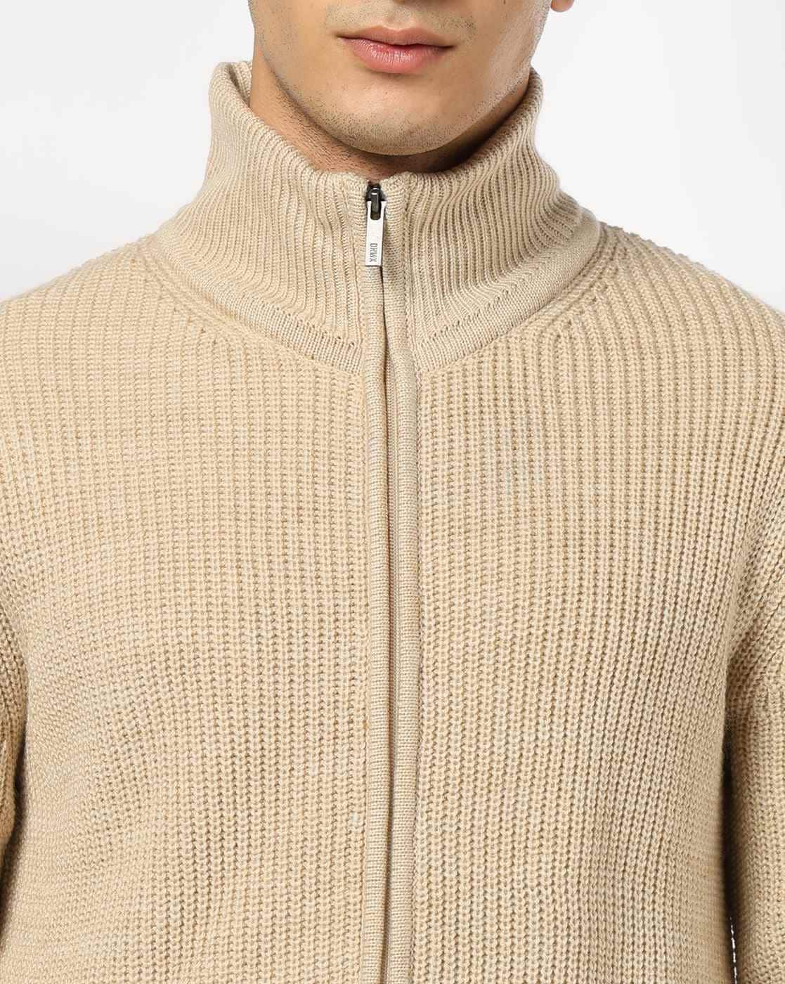 Buy DNMX Men Ribbed Regular Fit Zip-Fr Online | Ajio.com