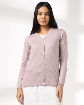 avaasa mix n' match Women V-Neck Self-Design Cardigan-picture-50