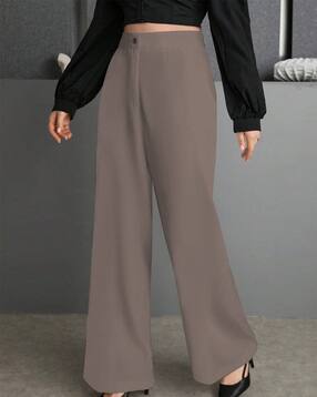 Women Relaxed Fit Pants with Fly Button Closure 