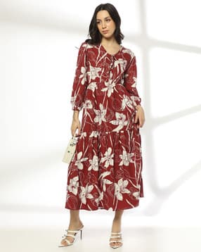 Women Floral Print Tiered Dress