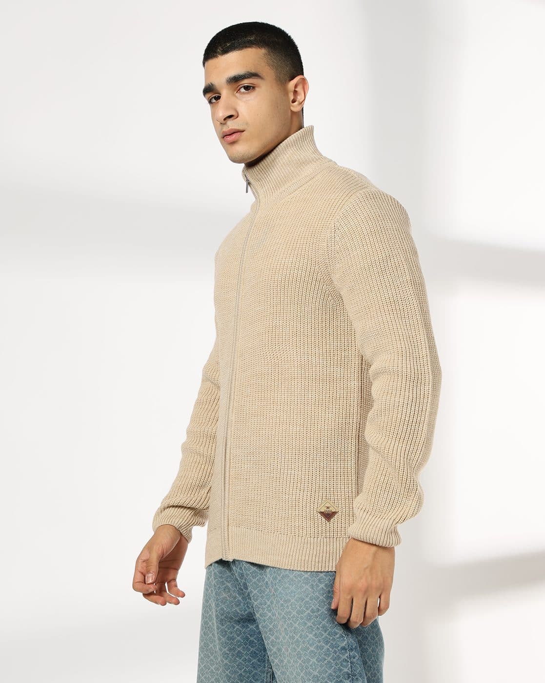 Buy DNMX Men Ribbed Regular Fit Zip-Fr Online | Ajio.com