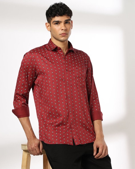 JOHN PLAYERS Men Floral Print Slim Fit Shirt with Patch Pocket