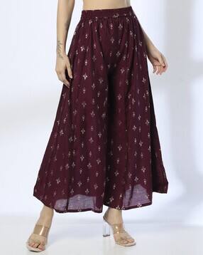 Women Floral Print Flared Palazzos