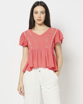 yousta Women Lace Regular Fit V-Neck Top-picture-38