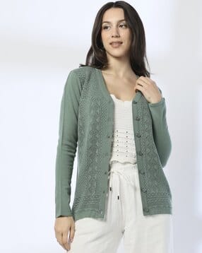 avaasa mix n' match Women V-Neck Drop Needle Lurex Cardigan-picture-43