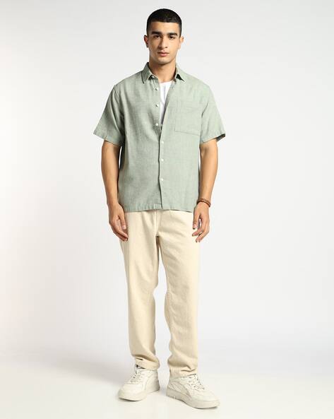 Altheory by AZORTE Relaxed Fit Dobby Shirt in Cotton Linen