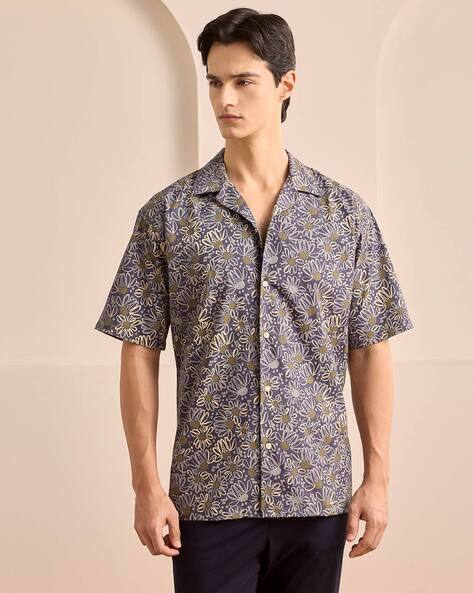 ALDENO Men Floral Print Regular Fit Shirt with Cuban Collar