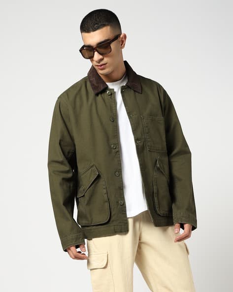 Buy GAP Relaxed Fit Spread Collar Jacket Online | Ajio.com