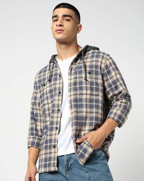 GAP Checked Hooded Neck Standard Fit Full Sleeves Shirt