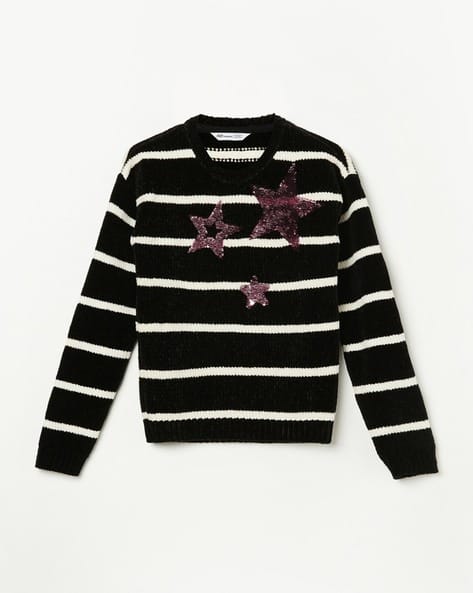 Fame forever by lifestyle Girls Striped Pullover with Full Sleeves