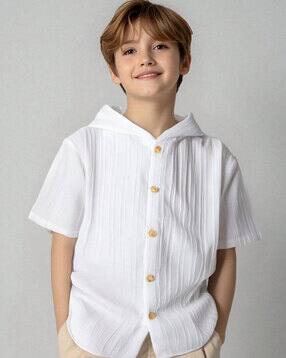 Boys Striped Relaxed Fit Hooded Shirt