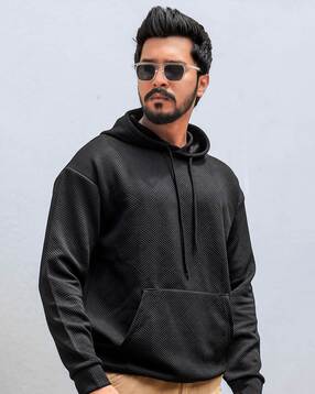 Men Oversized Fit Hooded Sweatshirt with Kangaroo Pockets-image-7