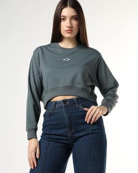 Graphic Print Boxy Fit Crew-Neck Crop Sweatshirt-image-17