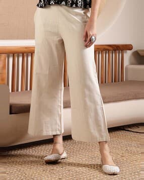 Women Self-design Straight Fit Trousers