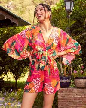 sassafras Women Floral Print V-Neck Playsuit-picture-9