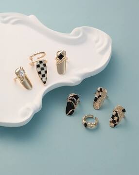 sohi Women Set of 7 Enamel Bling Nail Rings-picture-14
