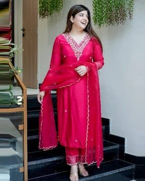 indie picks Embroidered Straight Kurta Set with Dupatta-picture-14