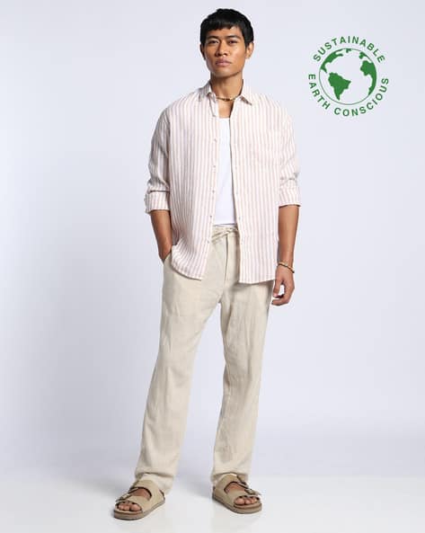 price history - Proearth by AZORTE Men Striped Regular Fit Linen Shirt