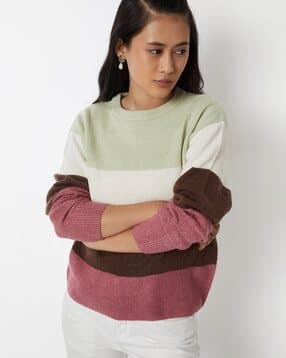 max Women Colourblock Round-Neck Pullover with Full Sleeves-picture-33