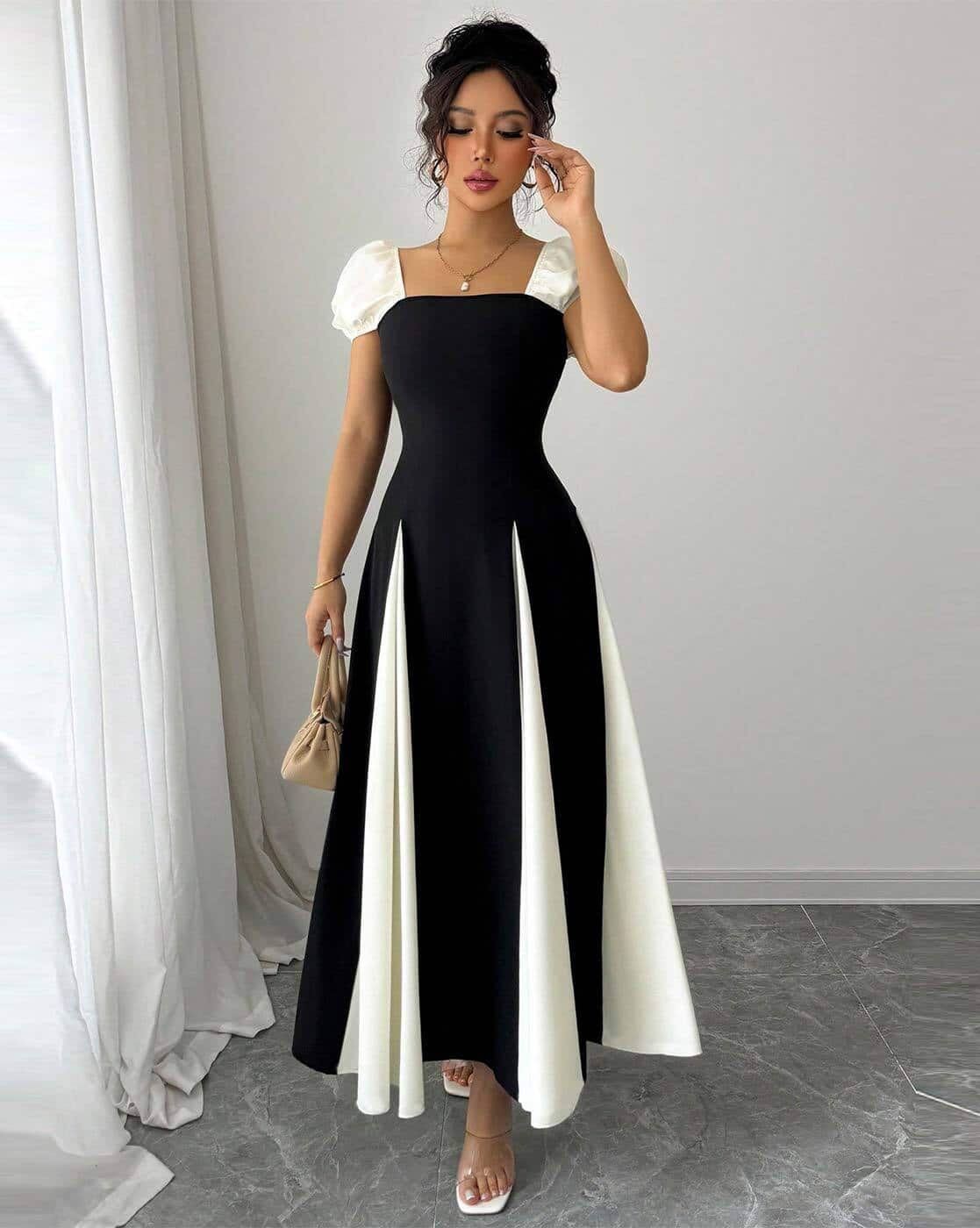 black and white fit and flare dress Evening Gowns Sears Buy Outzidr Global Women Colourblock Dress Online Size:34D Resistant Monochrome Soft Knit hellofallsale Plus-Size Off-The-Shoulder Long Sleeve