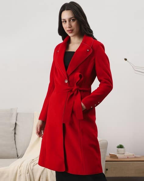 Buy GLOBUS Women Shawl Collar Solid Wint Online | Ajio.com