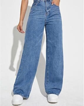 Women Washed High Rise Wide Jeans