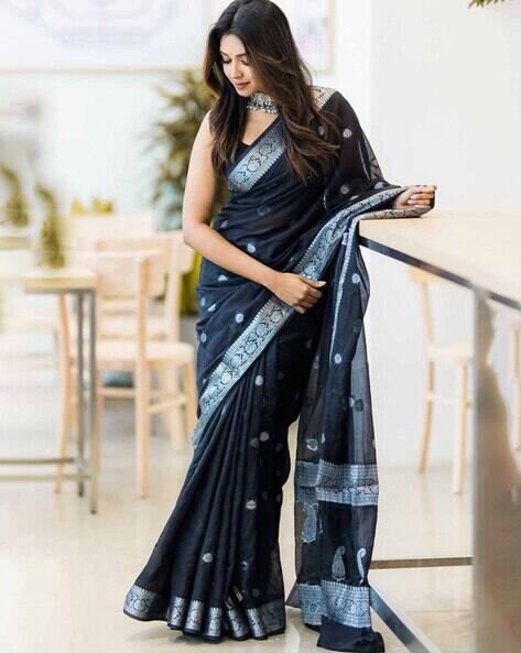 Nyrika Women Zari Weave Saree with Blouse Piece