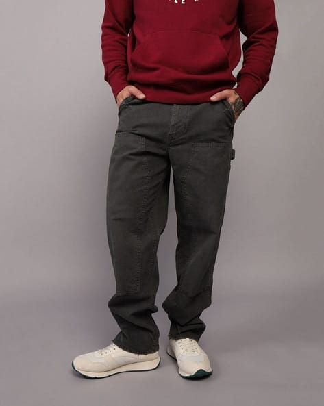 American Eagle Men Pleated Straight Fit Trousers