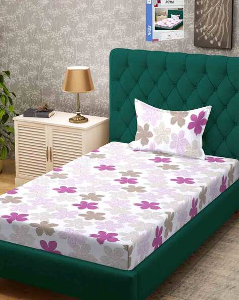 KLOTTHE Floral Print 300 TC Single Bedsheet with Pillow Cover