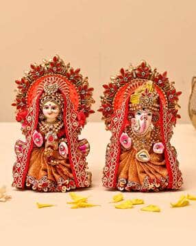 aapno rajasthan Set of 2 Embellished Lakshmi Ganesh Idol Set-picture-33