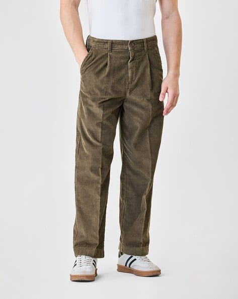 Buy SNITCH Men Ribbed Baggy Fit Pleated Pants Online | Ajio.com