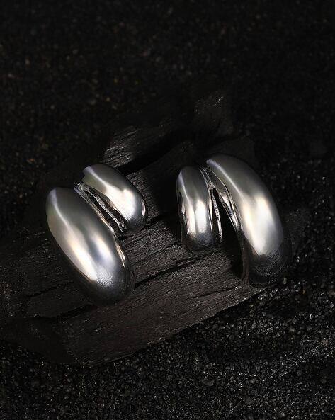 Sohi Women Silver-Plated Chunky Unbalanced Semi-Hoop Earrings
