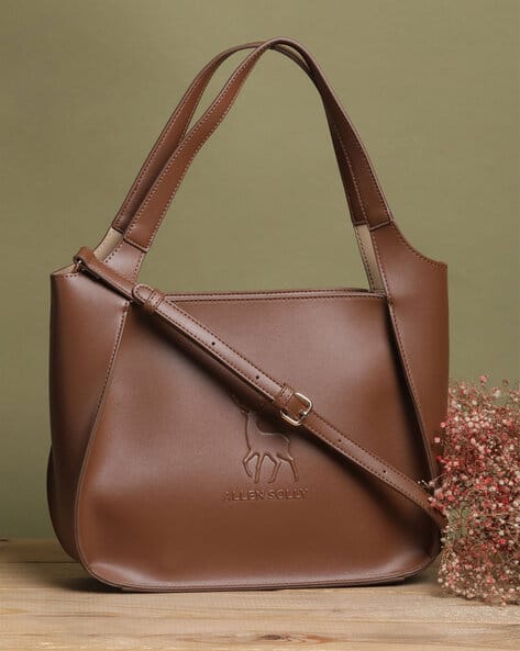 ALLEN SOLLY Women Logo Embossed Handbag with Detachable Sling Strap