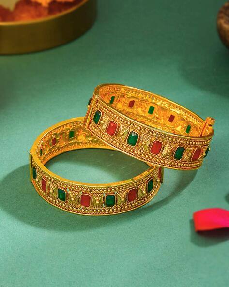 Yellow Chimes Women Gold-Plated Stones Studded Slip-On Bangle