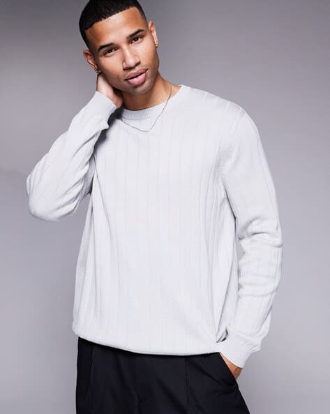 ASOS DESIGN Knitted Wide-Rib Relaxed Fit Crew-Neck Jumper