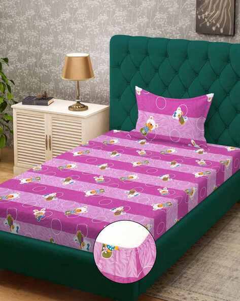 KLOTTHE Pure Cotton Fitted Single Bedsheet with Pillow Cover