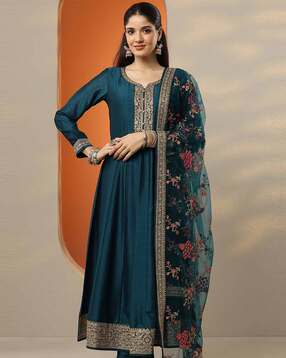 libas art Women Embroidered A-Line Kurta Suit Set-picture-46