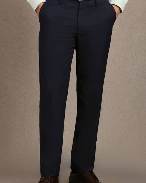 LOUIS PHILIPPE Men Flat-Front Slim Fit Trousers
