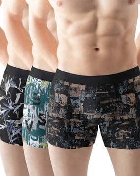 xqsee Men Pack of 3 Printed Trunks with Elasticated Waistband-picture-27