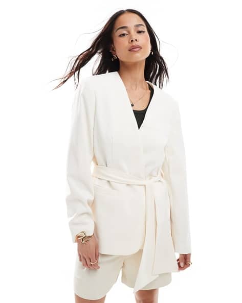 ASOS DESIGN Tie Waist Collarless Blazer