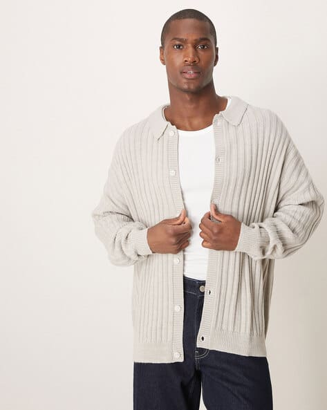 ASOS DESIGN Ribbed Oversized Cardigan with Spread Collar