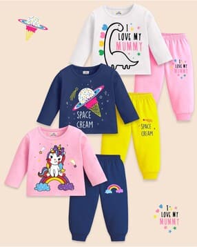 kuchipoo Girls Pack of 3 Typographic Print Pants & Top Sets-picture-12