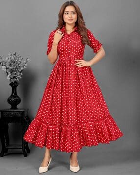 Women Polka-Dot Print Fit & Flare Dress